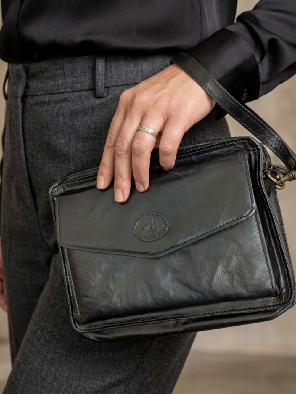 Vtg Leather Clutch Bag, Wallet